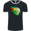 Curled Sao Tome and Principe Flag Day Football Mens Ringer T-Shirt FotL Black/White