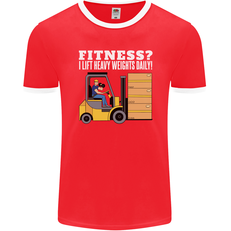 I Lift Heavy Weights All Day Funny Forklift Driver Mens Ringer T-Shirt FotL Red/White