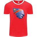 Curled DR Congo Flag Congolese Day Football Mens Ringer T-Shirt FotL Red/White