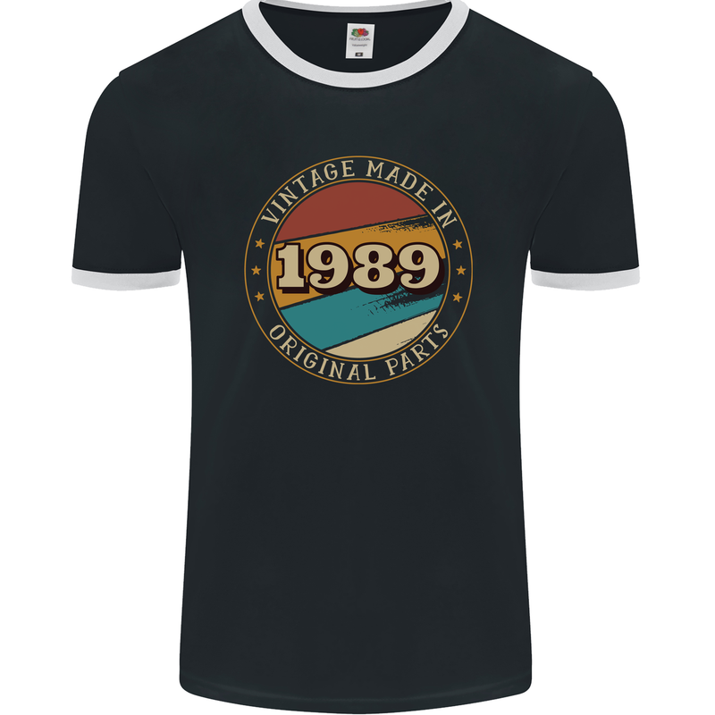 34th Birthday  Vintage Made In 1989 Mens Ringer T-Shirt FotL Black/White