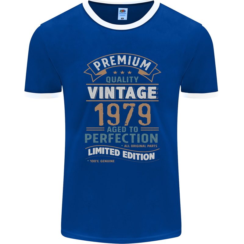 Premium Vintage 44th Birthday 1979 Mens Ringer T-Shirt FotL Royal Blue/White