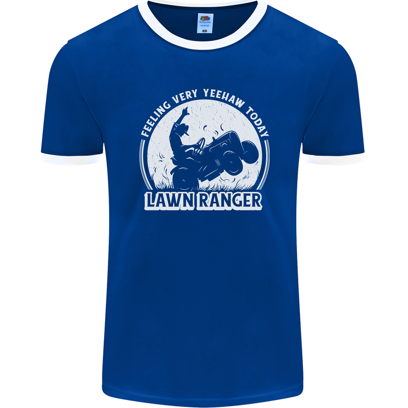 Lawn Ranger Funny Gardening Gardener Mens Ringer T-Shirt FotL Royal Blue/White