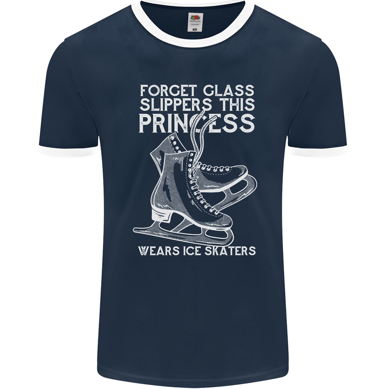 Funny This Princess Wears Ice Skates Skater Mens Ringer T-Shirt FotL Navy Blue/White