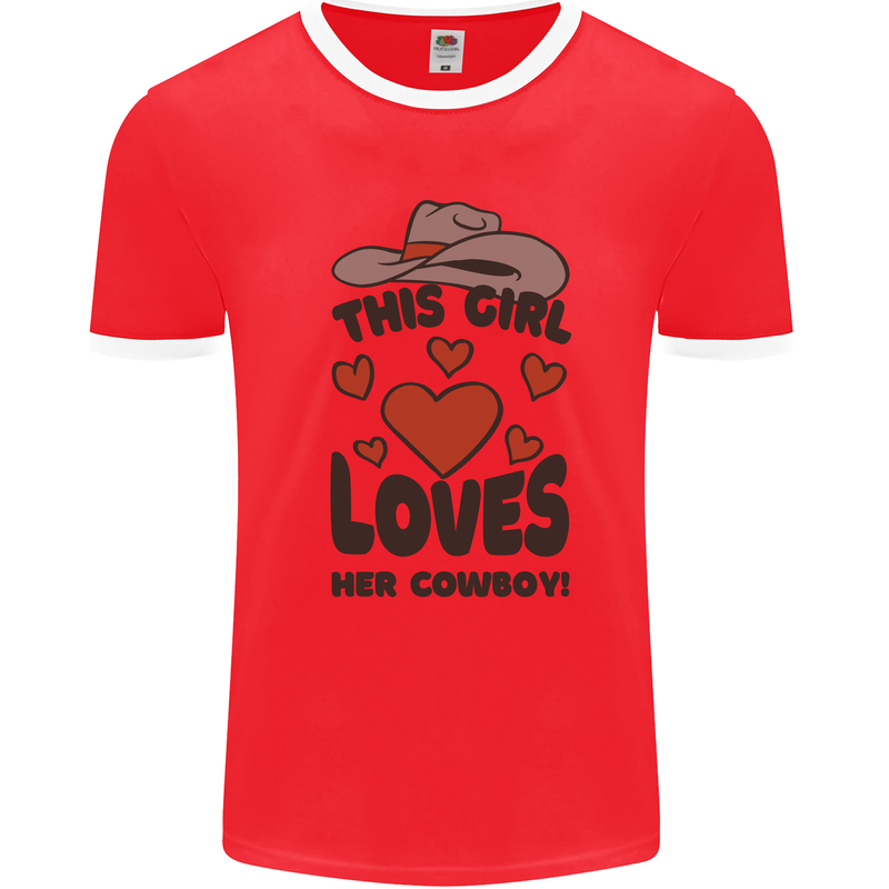 This Girl Loves Her Cowboy Mens Ringer T-Shirt Red/White