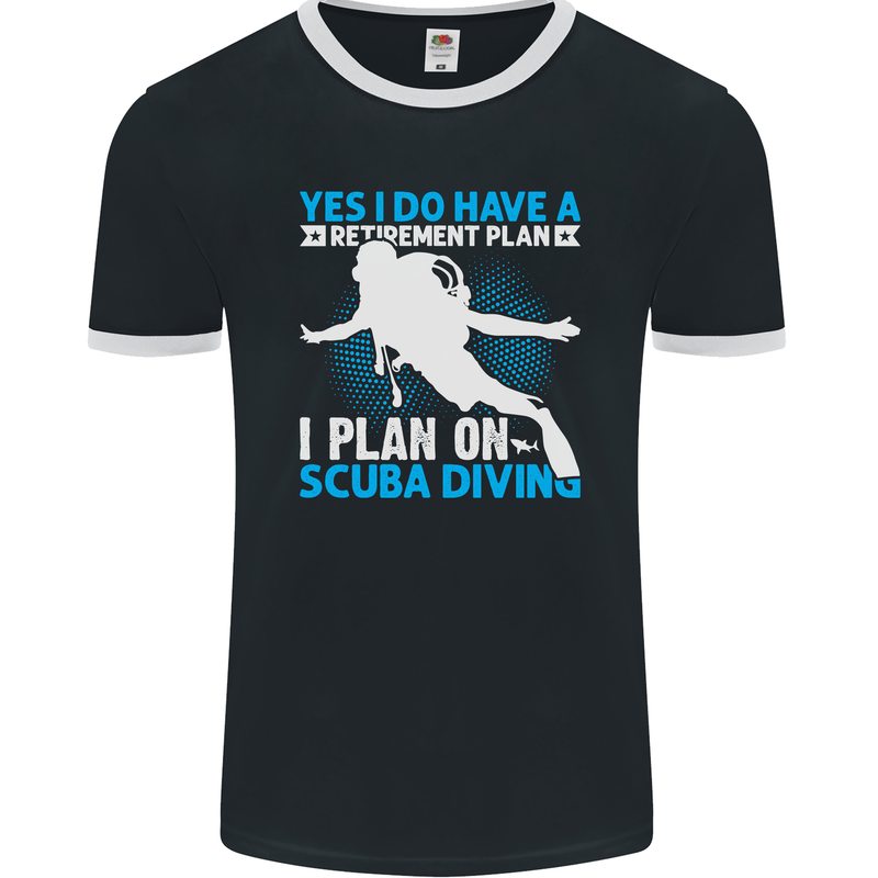 Scuba Diving Retirement Plan Funny Diver Mens Ringer T-Shirt FotL Black/White