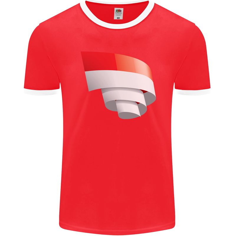 Curled Indonesia Flag Indonesian Day Football Mens Ringer T-Shirt FotL Red/White