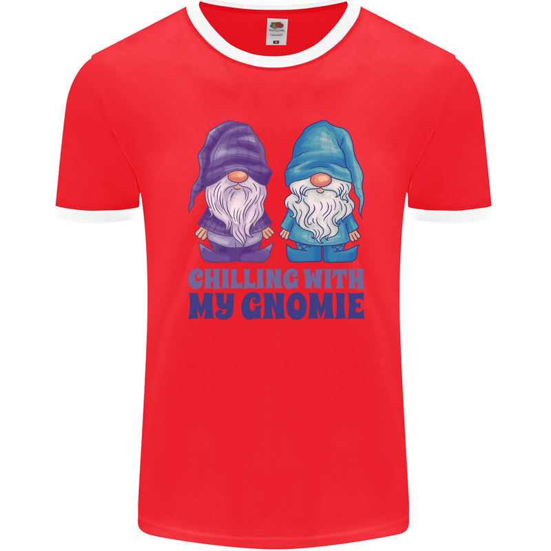 Chilling With My Gnomie Funny Gnomes Mens Ringer T-Shirt FotL Red/White