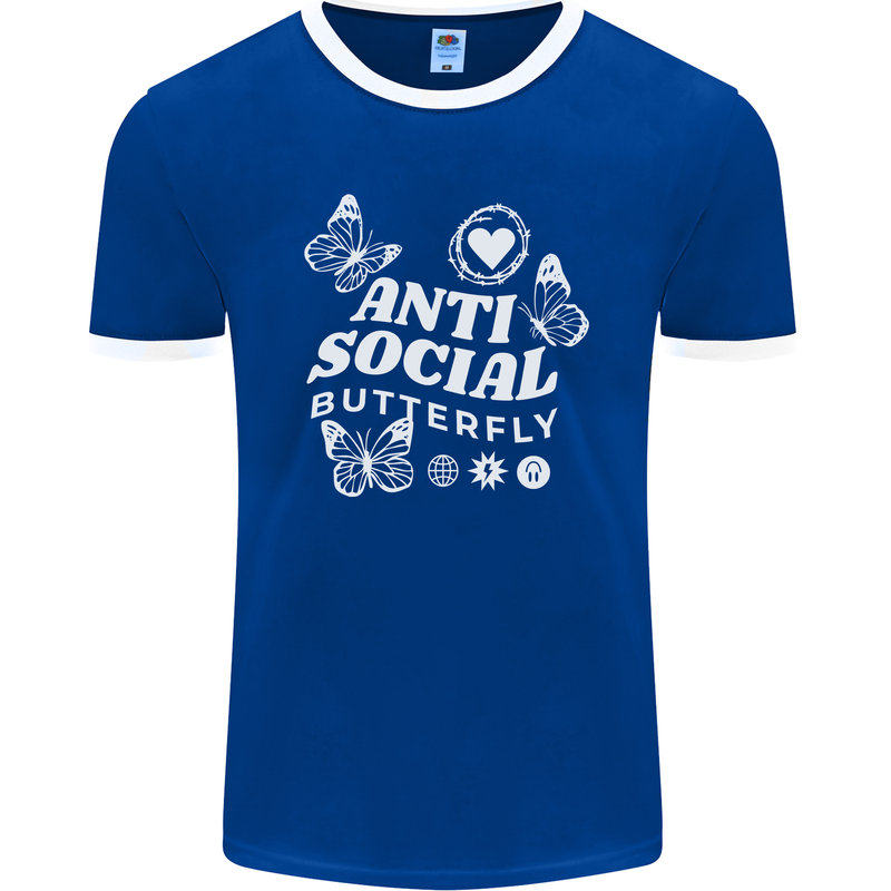 Antisocial Butterfly Funny Mens Ringer T-Shirt FotL Royal Blue/White