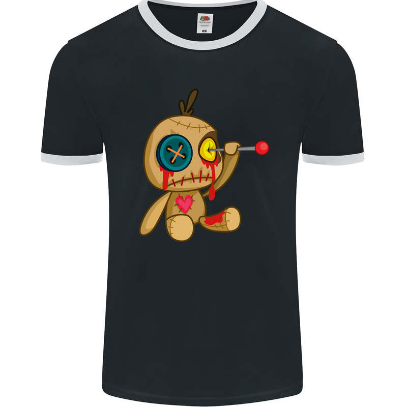 Voodoo Doll Eye Evil Spirits Dark Magic Halloween Mens Ringer T-Shirt FotL Black/White