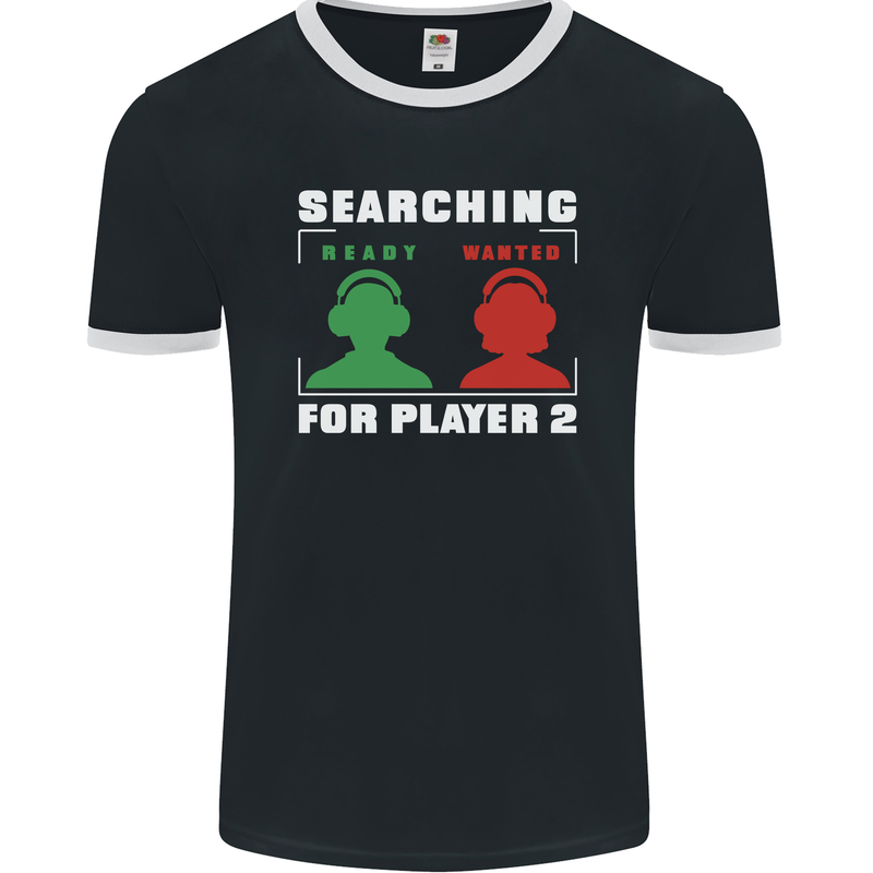 Player Two Wanted Funny Singles Day Gaming Mens Ringer T-Shirt FotL Black/White