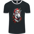 Christmas Unicorn Wreath Xmas Mens Ringer T-Shirt FotL Black/White