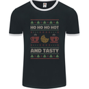 HO HO HO Hot & Tasty Funny Christmas Xmas Mens Ringer T-Shirt FotL Black/White