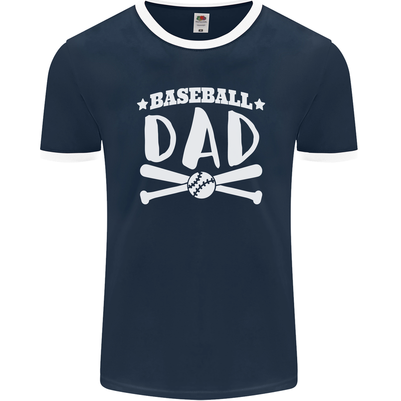 Baseball Dad Funny Fathers Day Mens Ringer T-Shirt FotL Navy Blue/White