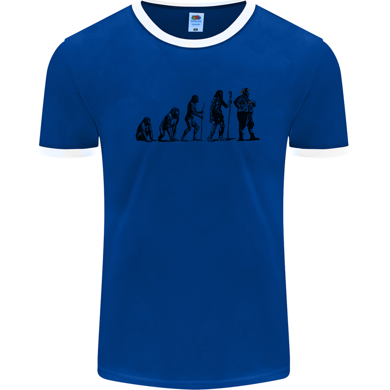 Bavarian Beer Evolution Oktoberfest Mens Ringer T-Shirt Royal Blue/White