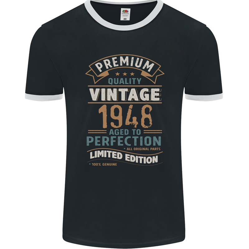 Premium Vintage 75th Birthday 1948 Mens Ringer T-Shirt FotL Black/White