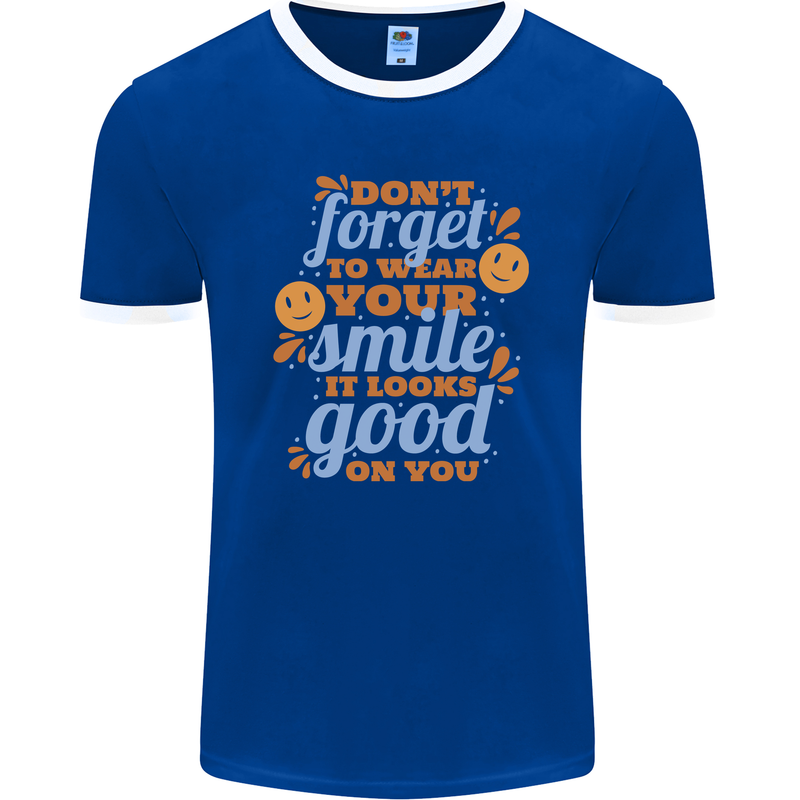 Wear Your Smile Feel Good Happy Joy Love Mens Ringer T-Shirt FotL Royal Blue/White