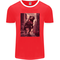 T-Rex Rampage Dinosaur Mens Ringer T-Shirt FotL Red/White