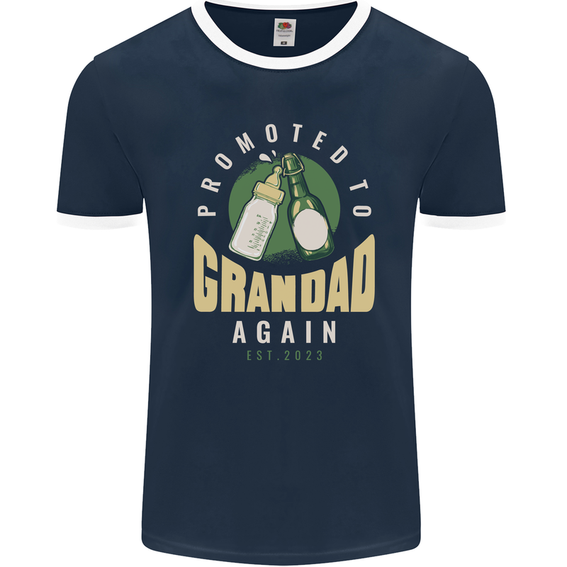 Promoted to Grandad Est. 2023 Mens Ringer T-Shirt FotL Navy Blue/White