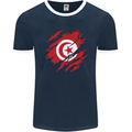 Torn Tunisia Flag Tunisian Day Football Mens Ringer T-Shirt FotL Navy Blue/White