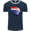 Curled Croatia Flag Croatian Day Football Mens Ringer T-Shirt FotL Navy Blue/White