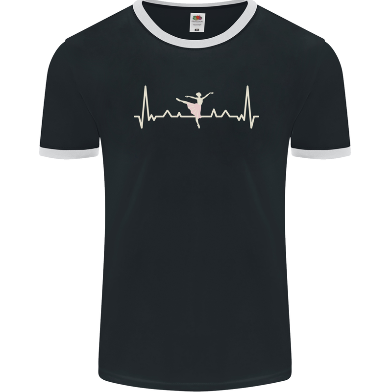 Ballerina Dancer ECG Dancing Ballet Pulse Mens Ringer T-Shirt FotL Black/White