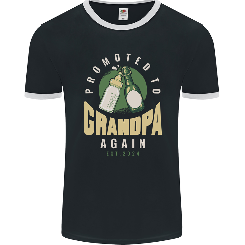 Promoted to Grandpa Est. 2024 Mens Ringer T-Shirt FotL Black/White