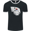 Curled South Korea Flag Korean Day Football Mens Ringer T-Shirt FotL Black/White