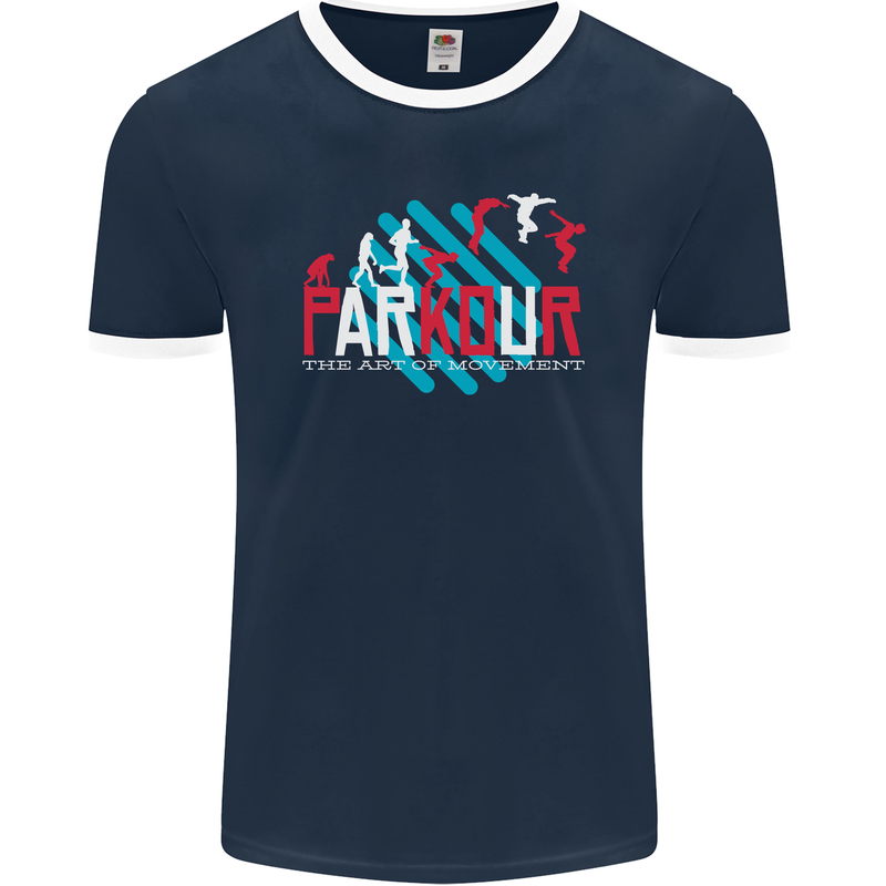 Parkour the Art of Movement Mens Ringer T-Shirt FotL Navy Blue/White