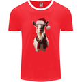 Christmas Goat Wearing  an Xmas Hat Mens Ringer T-Shirt FotL Red/White