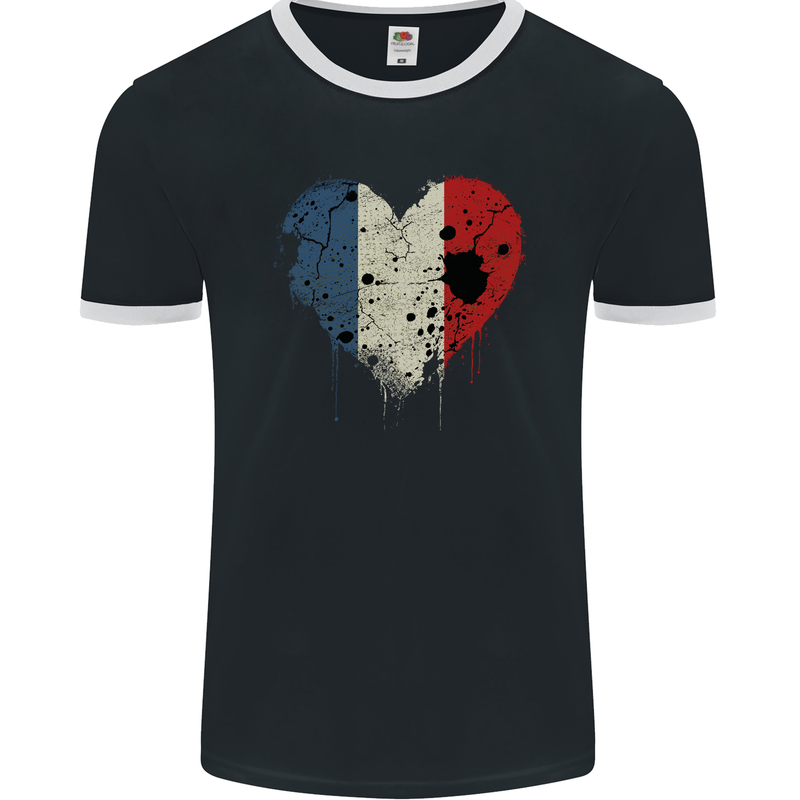 Love France Flag French Day Football Rugby Mens Ringer T-Shirt FotL Black/White