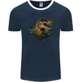 T-Rex Head in Foliage Dinosaur Mens Ringer T-Shirt FotL Navy Blue/White