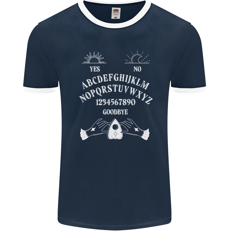 Ouija Board Voodoo Dark Black Magic Mens Ringer T-Shirt FotL Navy Blue/White