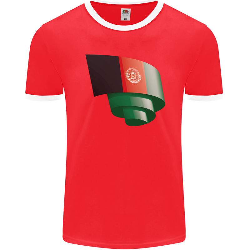 Curled Afghanistan Flag Afghan Day Football Mens Ringer T-Shirt FotL Red/White