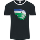 Curled Lesotho Flag Basotho Day Football Mens Ringer T-Shirt FotL Black/White