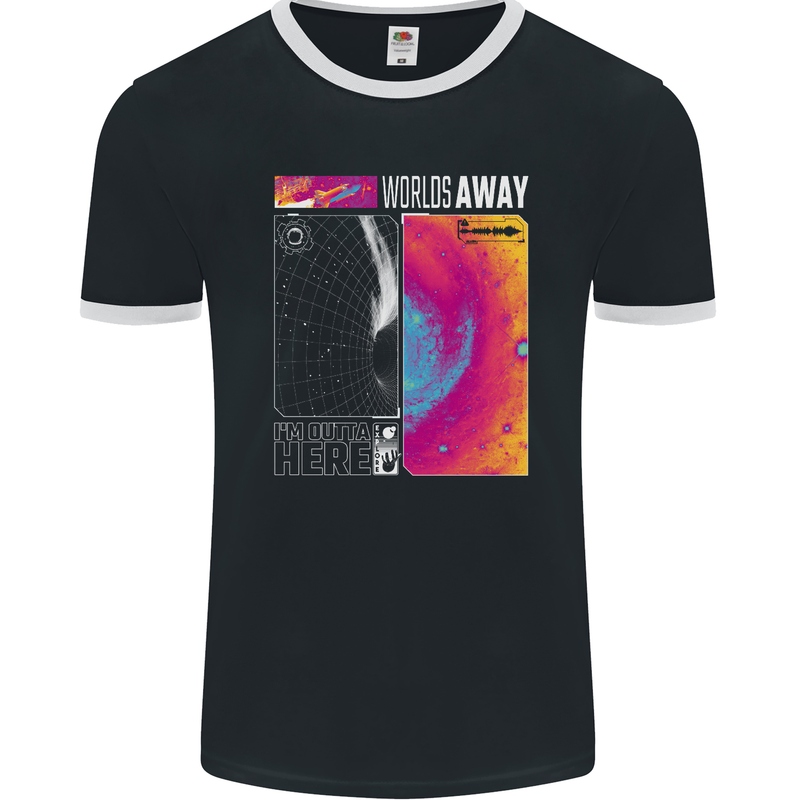 Worlds Away Black Hole Space Planets Universe Mens Ringer T-Shirt FotL Black/White