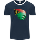 Curled Vanuatu Flag Day Football Mens Ringer T-Shirt FotL Navy Blue/White