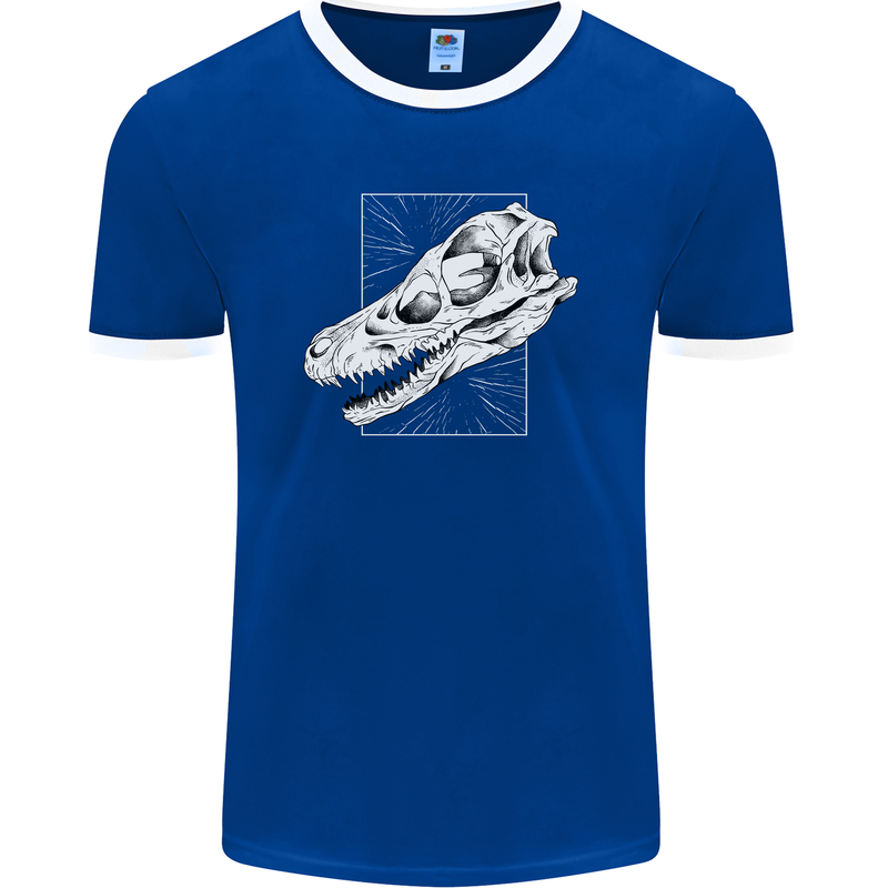 Palaeontology Velociraptor Skull Dinosaurs Mens Ringer T-Shirt FotL Royal Blue/White