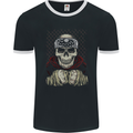 Muay Thai Kickboxing Skull Fighter MMA Boxing Mens Ringer T-Shirt FotL Black/White