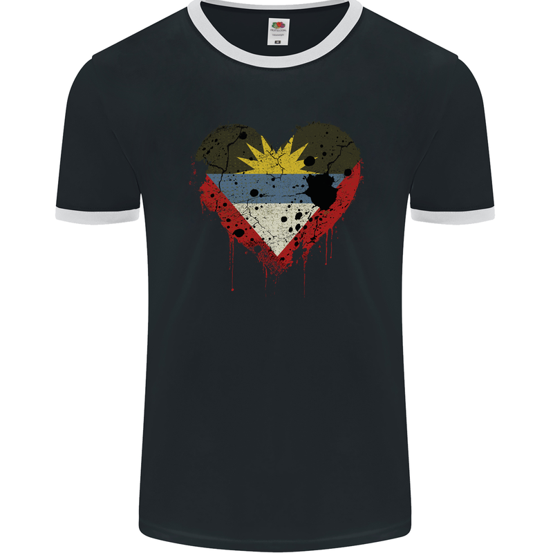 Love Antigua and Barbuda Flag Day Football Mens Ringer T-Shirt FotL Black/White