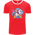 Santa Claus On a Unicorn Christmas Xmas Mens Ringer T-Shirt Red/White