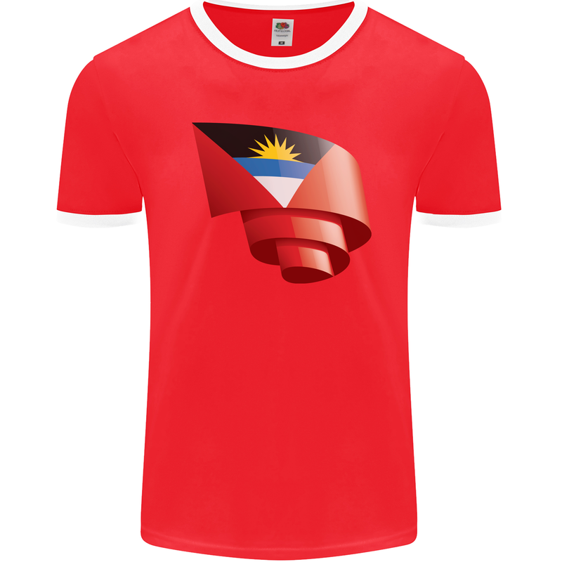 Curled Antigua and Barbuda Flag Day Football Mens Ringer T-Shirt FotL Red/White