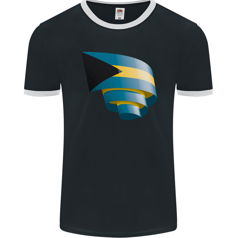 Curled Bahamas Flag Bahamians Day Football Mens Ringer T-Shirt FotL Black/White