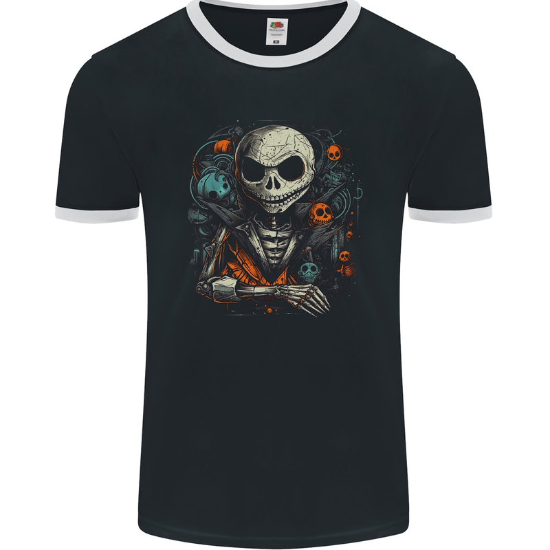 Jack Skeleton Halloween Evil Demon Mens Ringer T-Shirt FotL Black/White