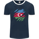 Torn Azerbaijan Flag Azerbaijani Day Football Mens Ringer T-Shirt FotL Navy Blue/White