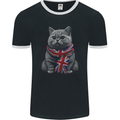 A Cat With a Union Jack Scarf Great Britain Mens Ringer T-Shirt FotL Black/White