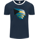 Curled Bahamas Flag Bahamians Day Football Mens Ringer T-Shirt FotL Navy Blue/White