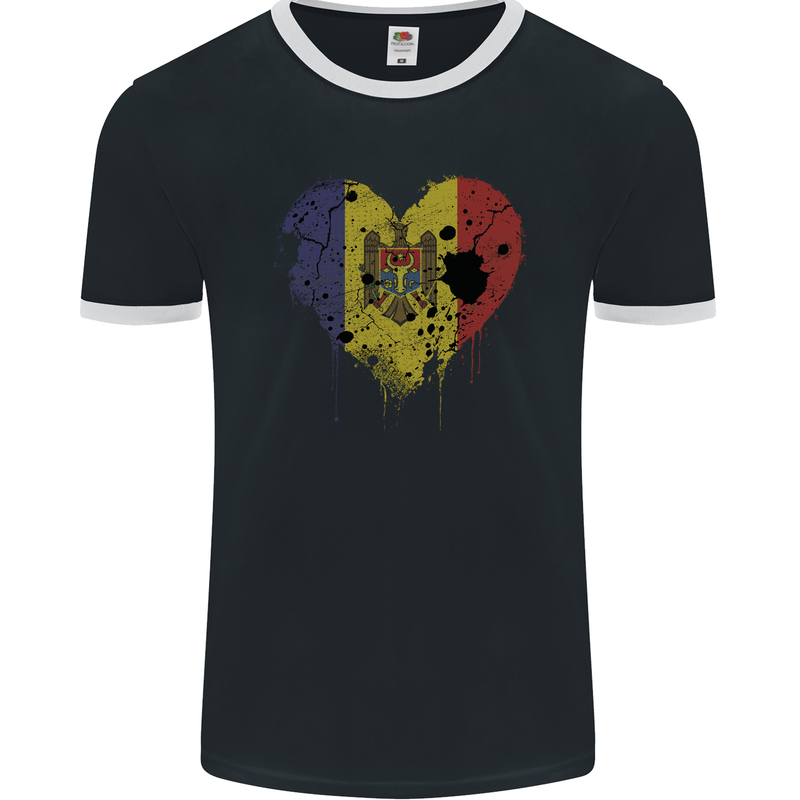 Love Moldova Flag Moldovan Day Football Mens Ringer T-Shirt FotL Black/White