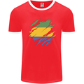 Torn Gabon Flag Gabonese Day Football Mens Ringer T-Shirt FotL Red/White