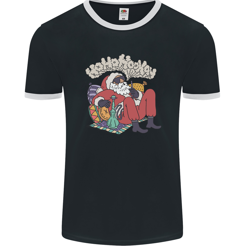 Christmas Stoned Santa Funny Weed Bong Mens Ringer T-Shirt FotL Black/White