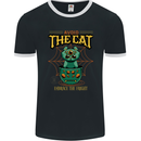 Avoid the Cat Funny Halloween Satanic Demon Mens Ringer T-Shirt FotL Black/White